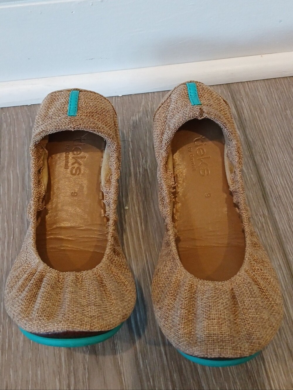 Tieks Gavrieli Brentwood Tan Sz 9 Vegan Ballet Travel Folding Flats Shoes Worn 1